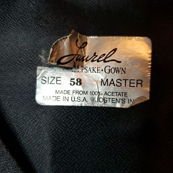 Masters Graduation Cap and Gown Laurel Jostens Size 58 Zip Up Black VTG 90s - Picture 5 of 16